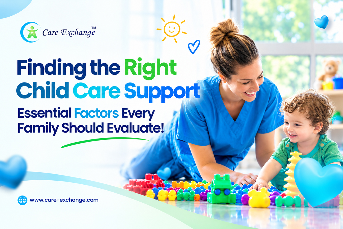 Family evaluating child care options and in-home caregiver support for their child
